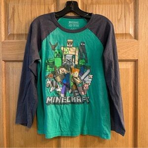 Vtg Official Mojang Minecraft Jinx 3/4 Sleeve Jersey T-Shirt Youth XL Green Gray